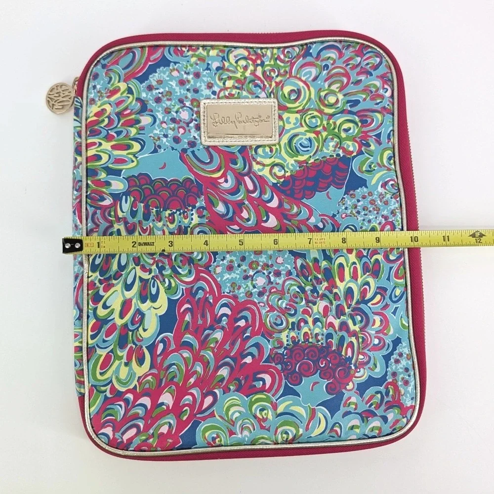 Lilly Pulitzer Tech Organizer Case Peacock Print Gold Trim Tablet Folio 12x9.5